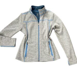 Overland Zip Front Long Sleeve Wool Blend Sweater Sz M Gray & Blue 134M